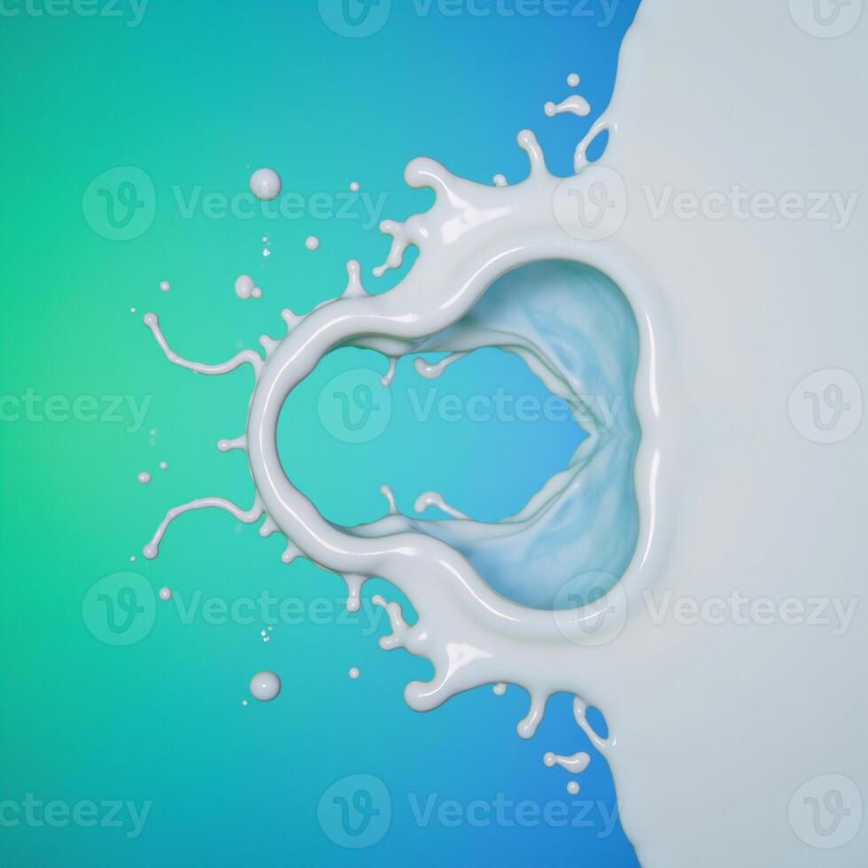 Milk splash reflected on bluegreen background mirrored photo