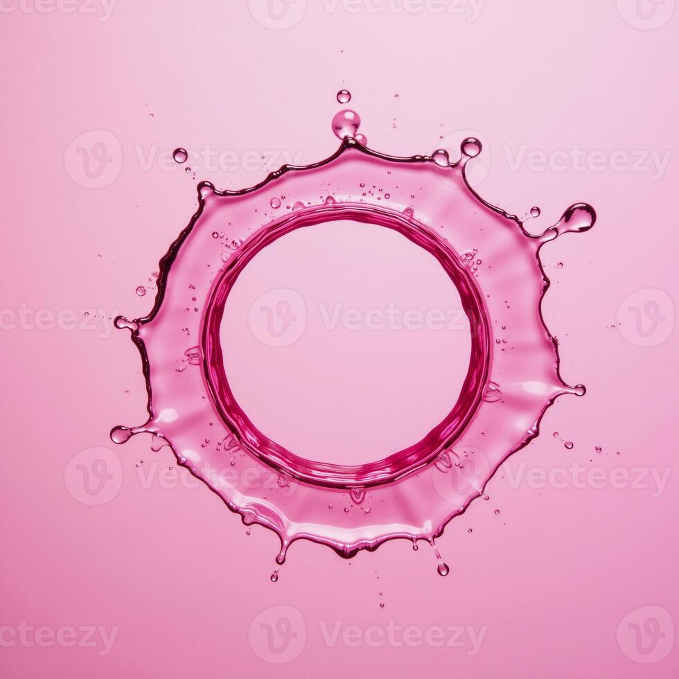 A pink circular water splash is displayed in an isolated setting photo