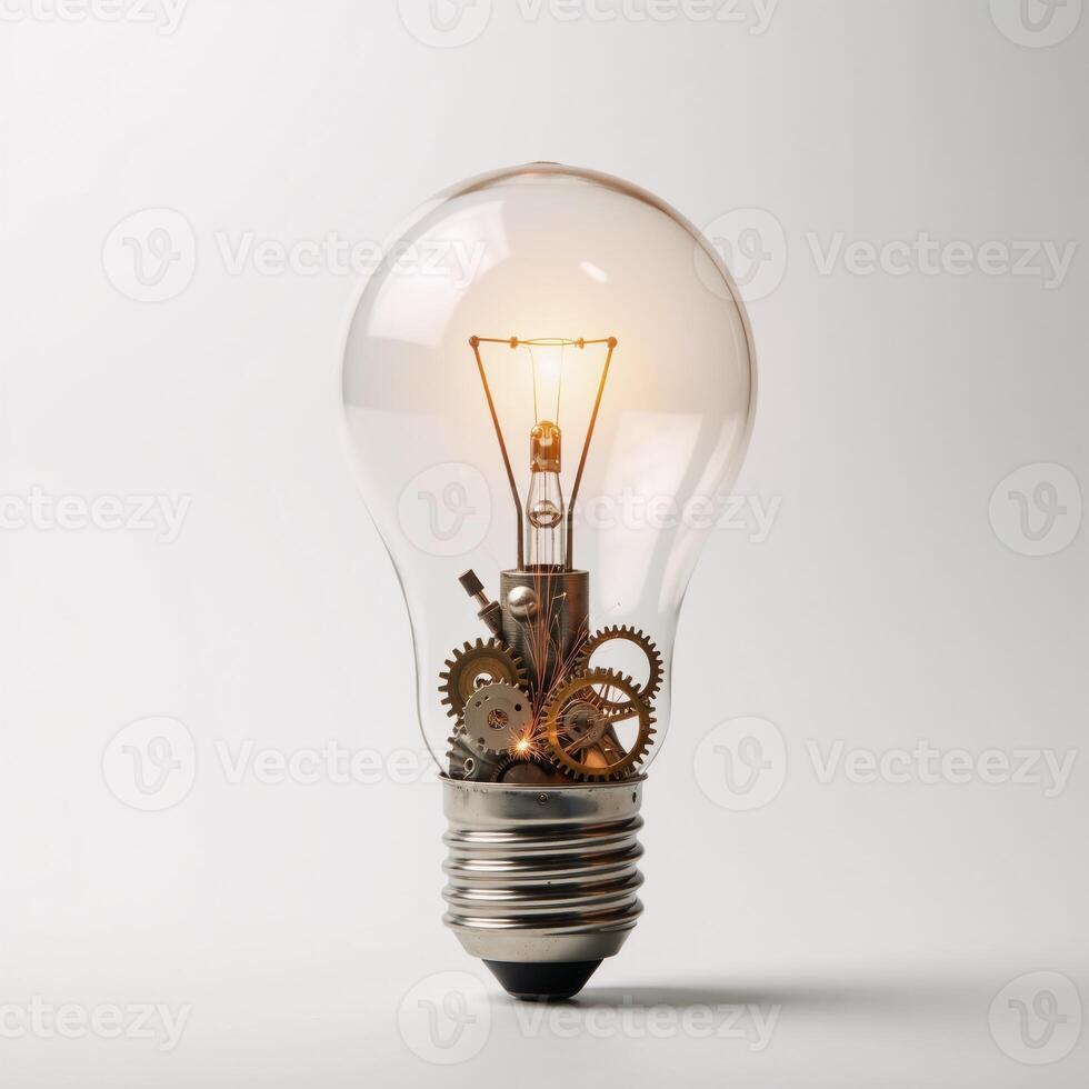 Ideas spurring innovation and progress lightbulb with gearing concepts photo