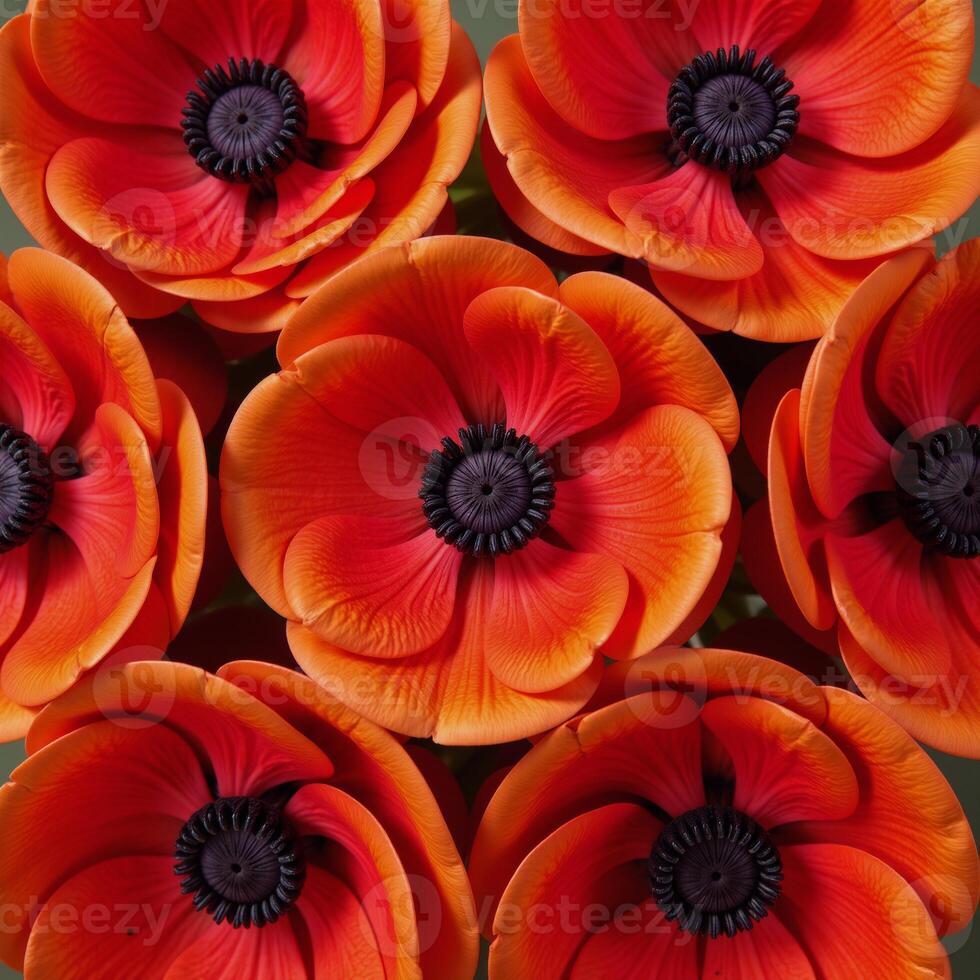 Stylized artwork featuring intricate patterns of elegant redorange anemone flowers Abstract photo