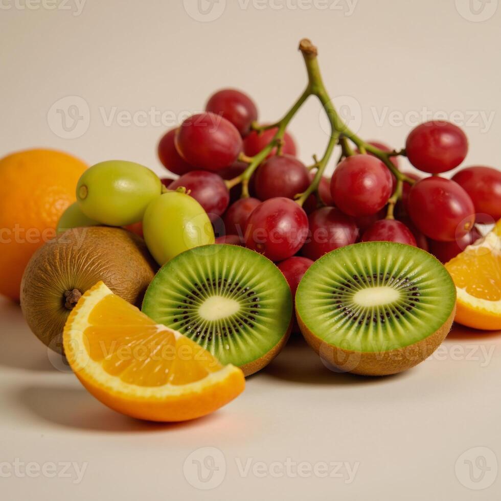 Fruit salad containing kiwi grape orange and kiwi pieces photo