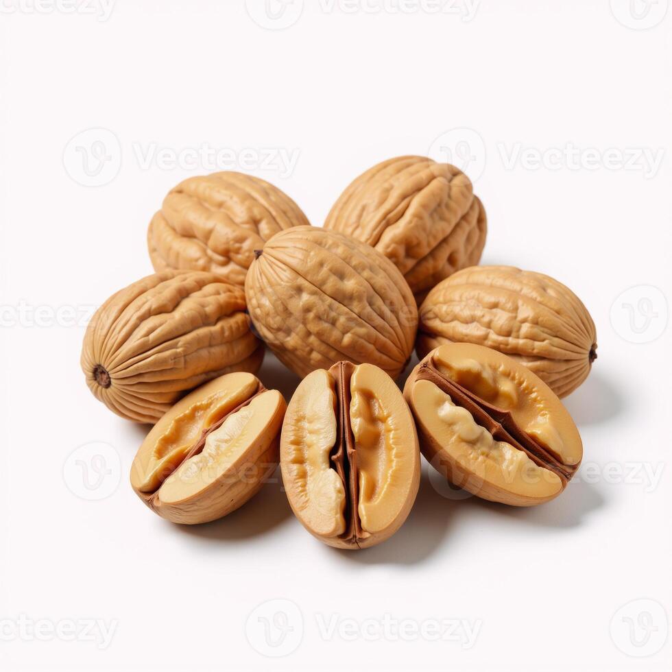 Watercolor illustration showcasing walnuts on a white background for use in nutritional contexts photo