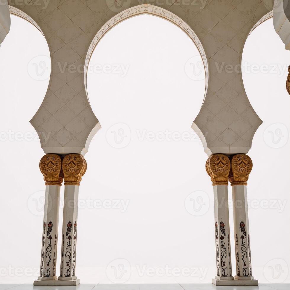 Whitebackground portrait showcasing Arabic architectural elements with intricate geometric patterns photo