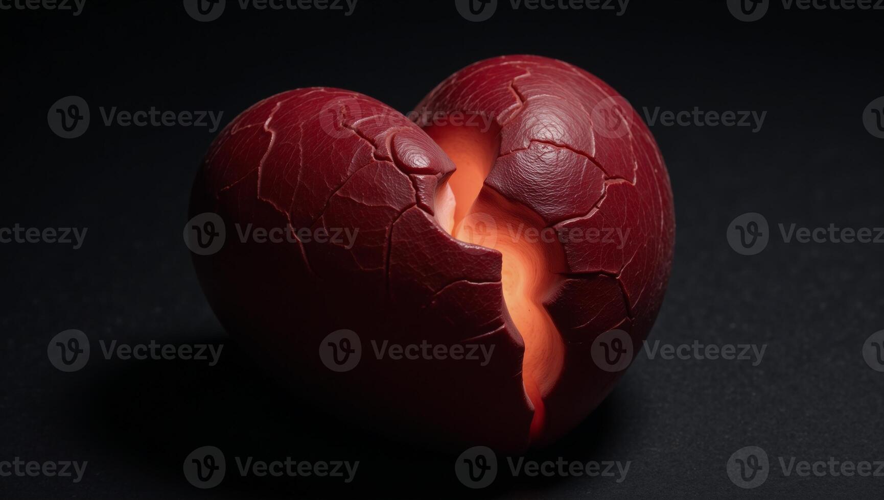 A striking crackedheart image radiating warmth on a dark backdrop the contrast evokes depth and emotion photo