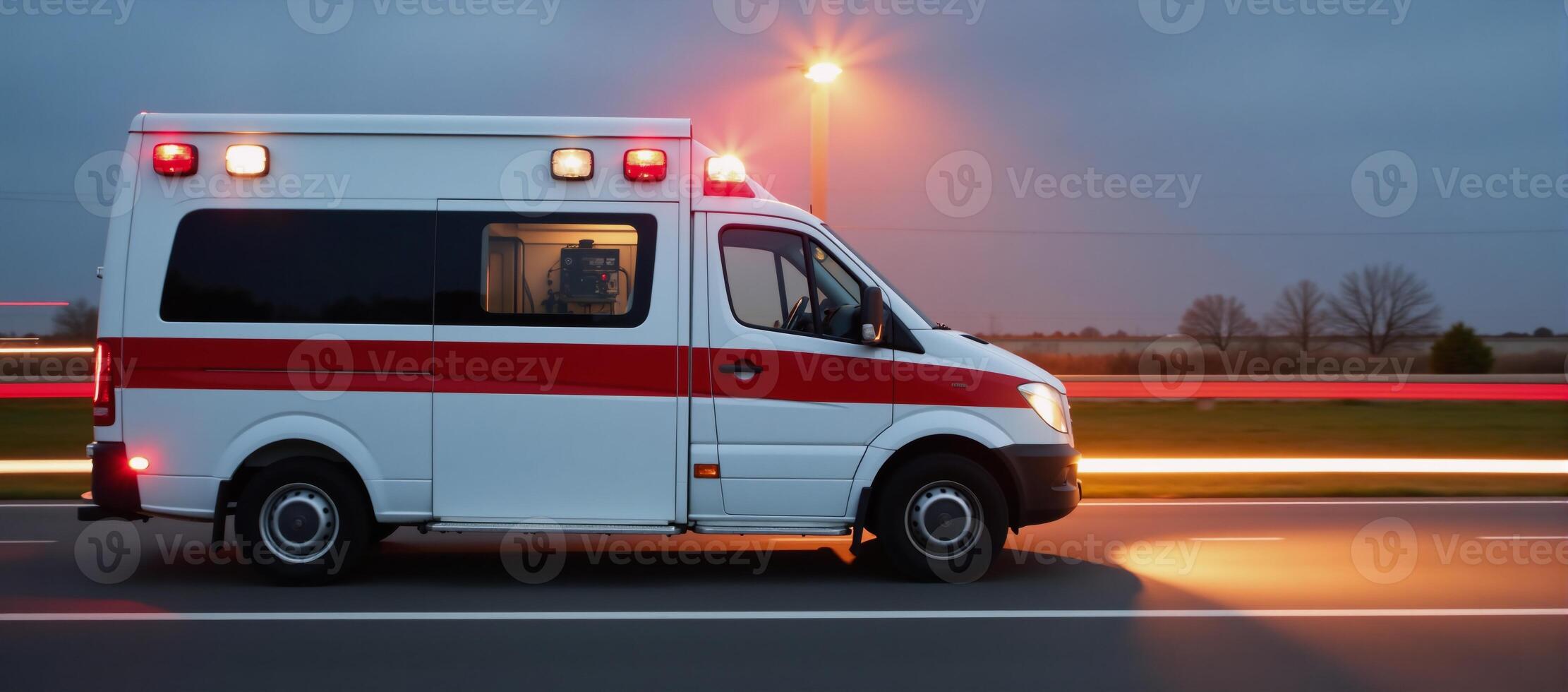 Motionblurred wallpaper depicting an emergency scene with an ambulance sirens blaring and spinning lights photo