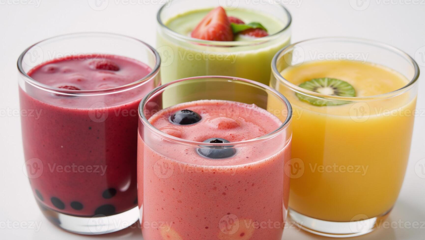 Indulge in summers refreshments vividhued smoothies cooling bubble teas in crystalclear cups photo