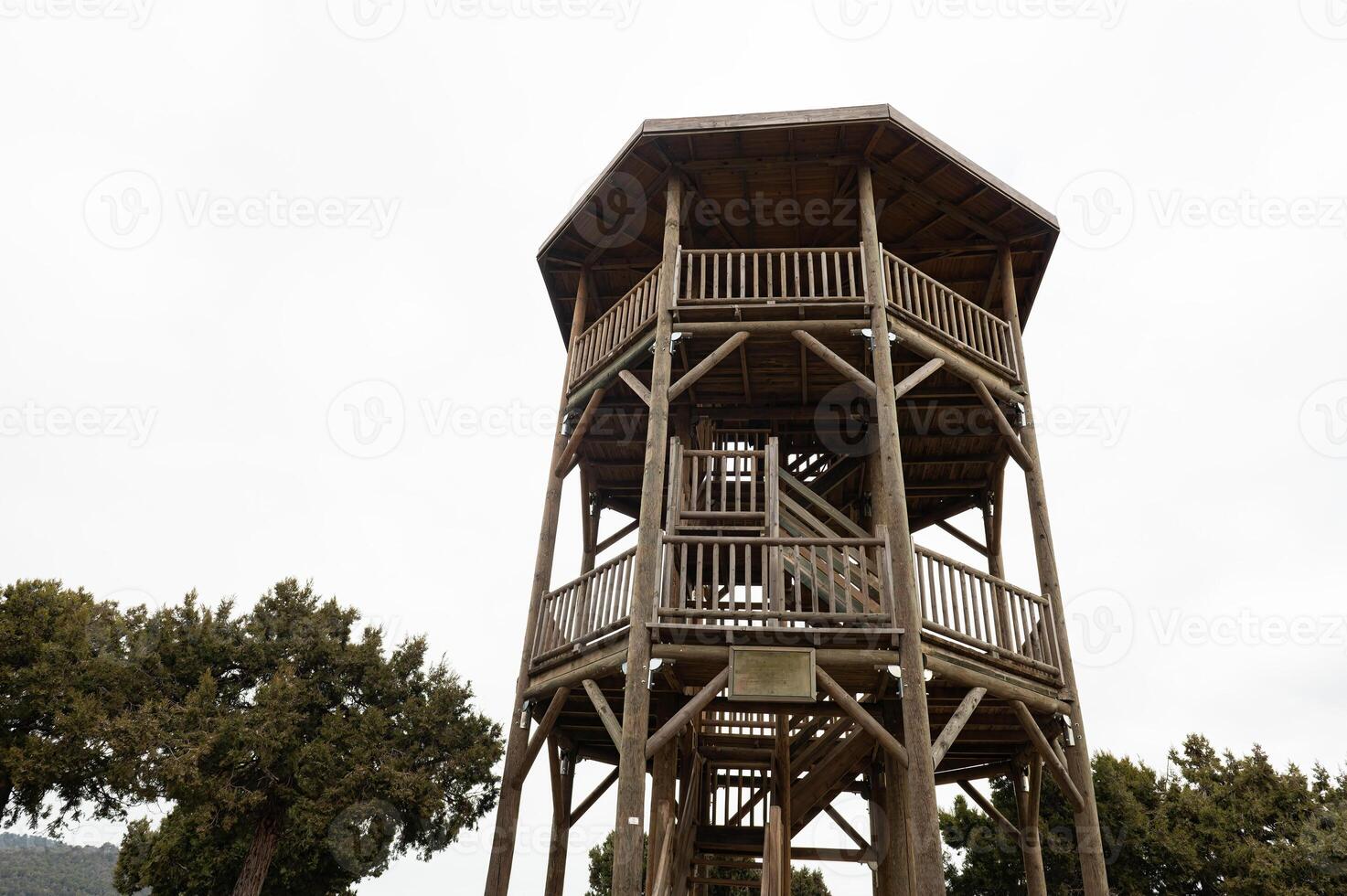 A wooden tower with a ladder on top photo