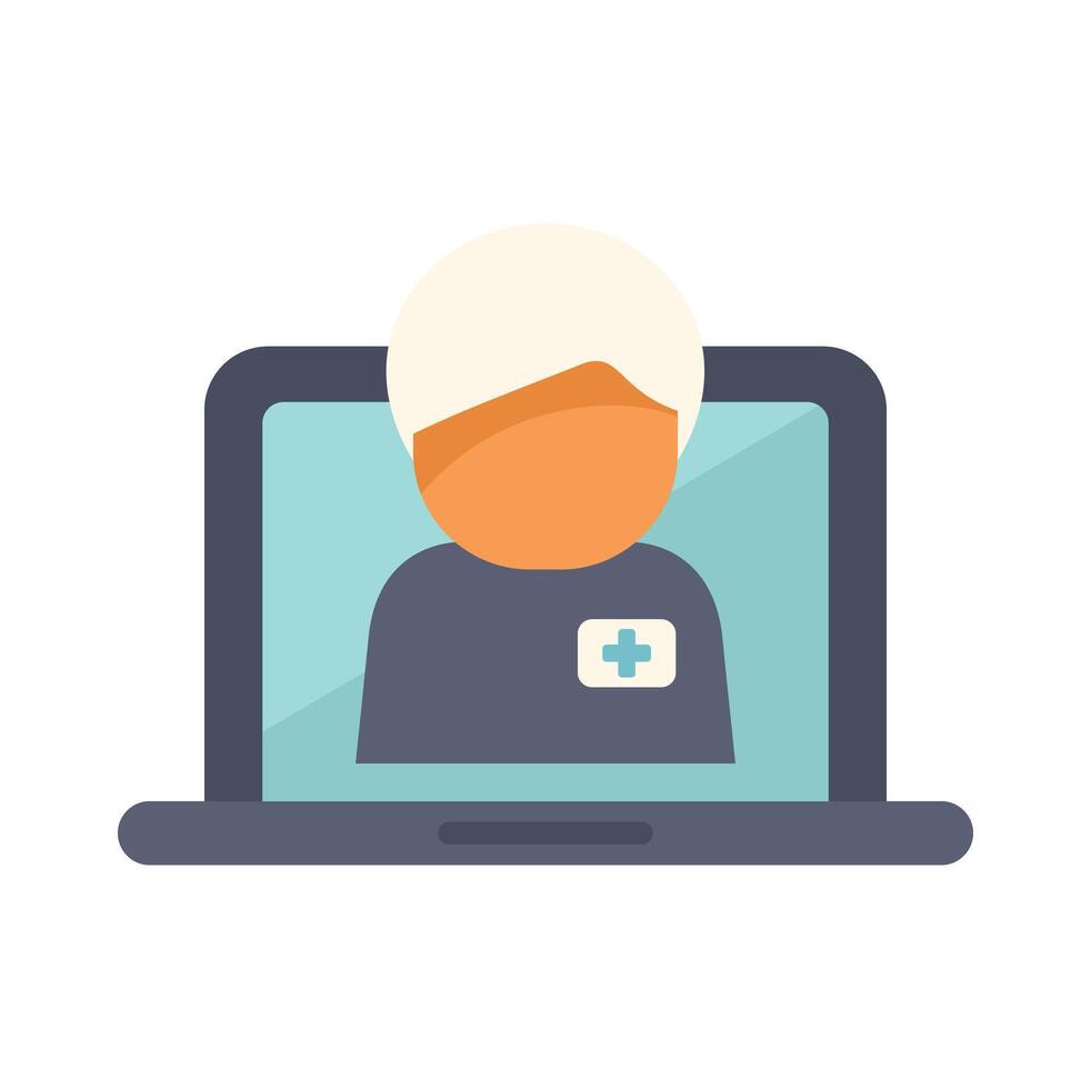 Doctor attending online medical consultation on laptop screen vector