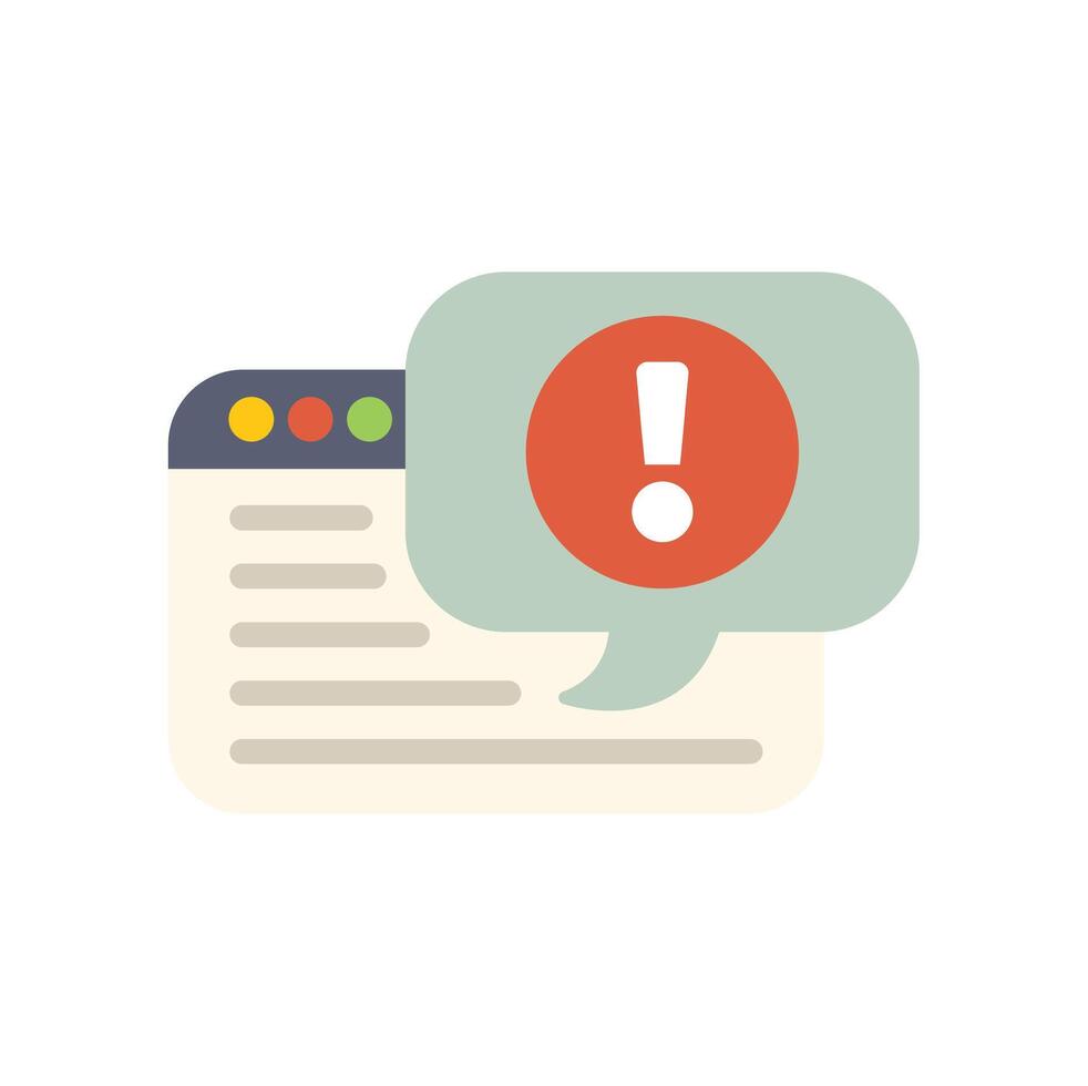 Website showing error message with exclamation mark inside speech bubble vector