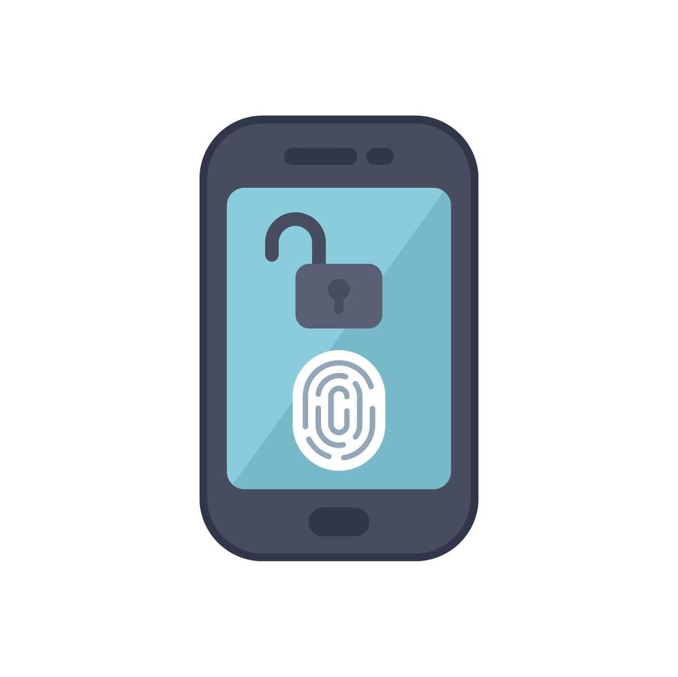 Smartphone is being unlocked with fingerprint scanner vector