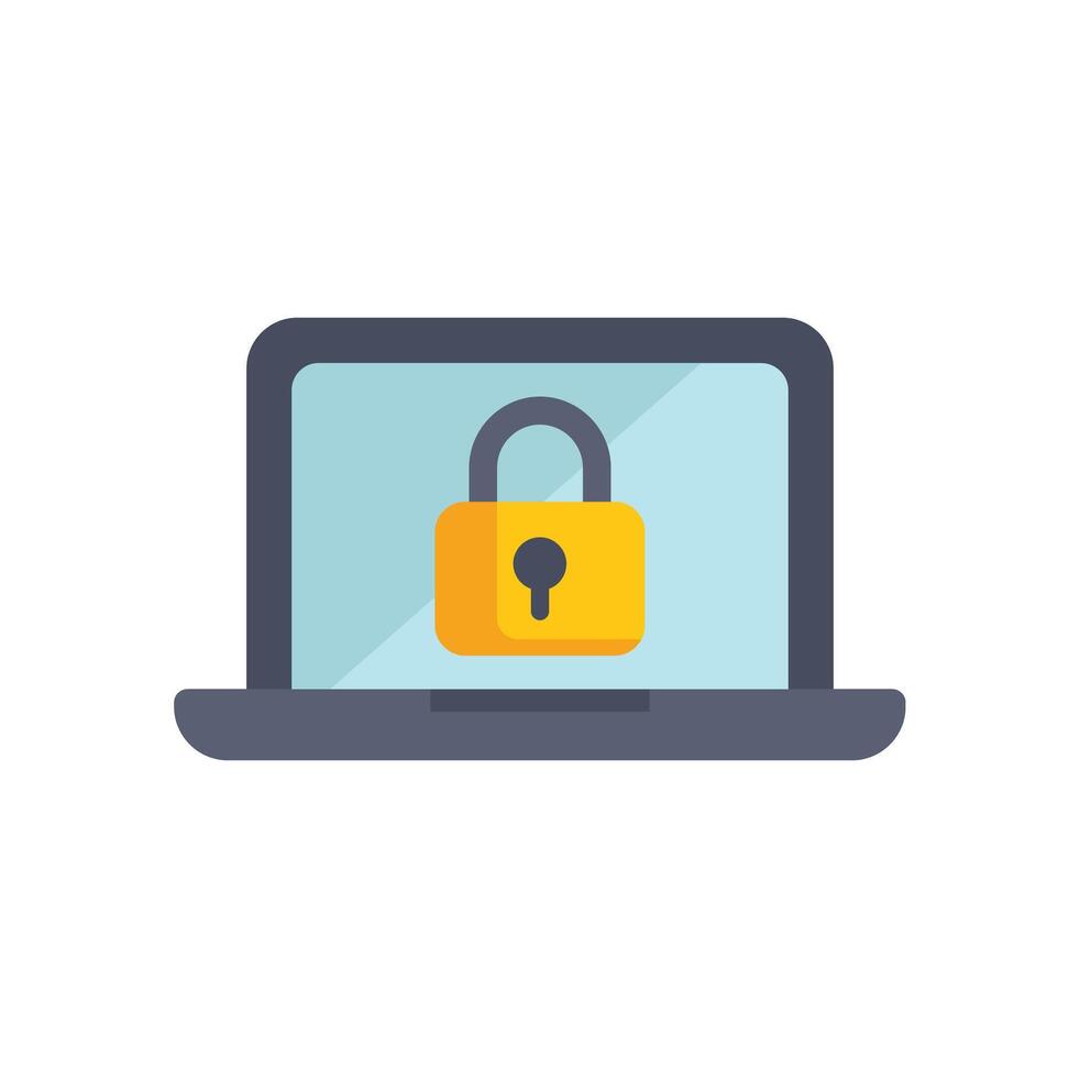 Laptop showing security padlock icon on screen vector
