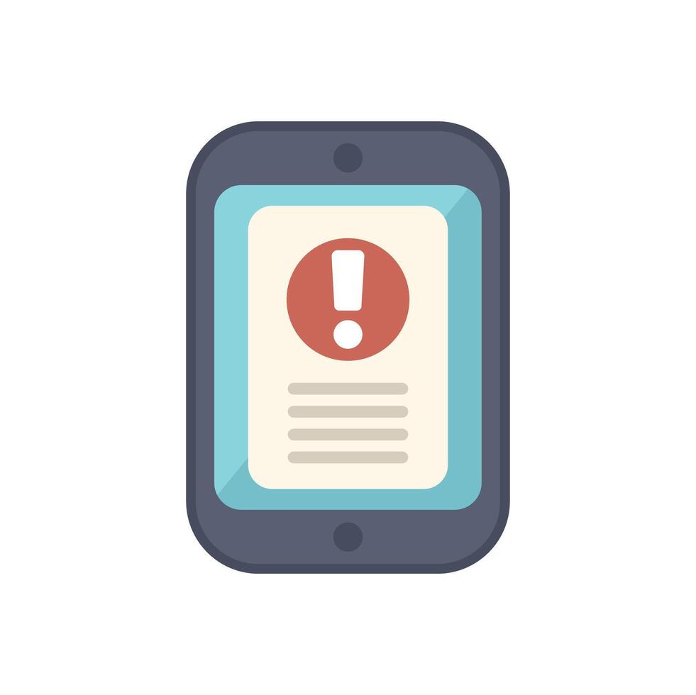 Mobile phone showing warning message on screen vector