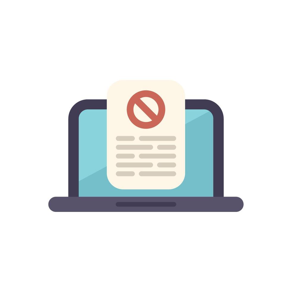 Laptop displaying document with blocked access symbol indicating online censorship vector