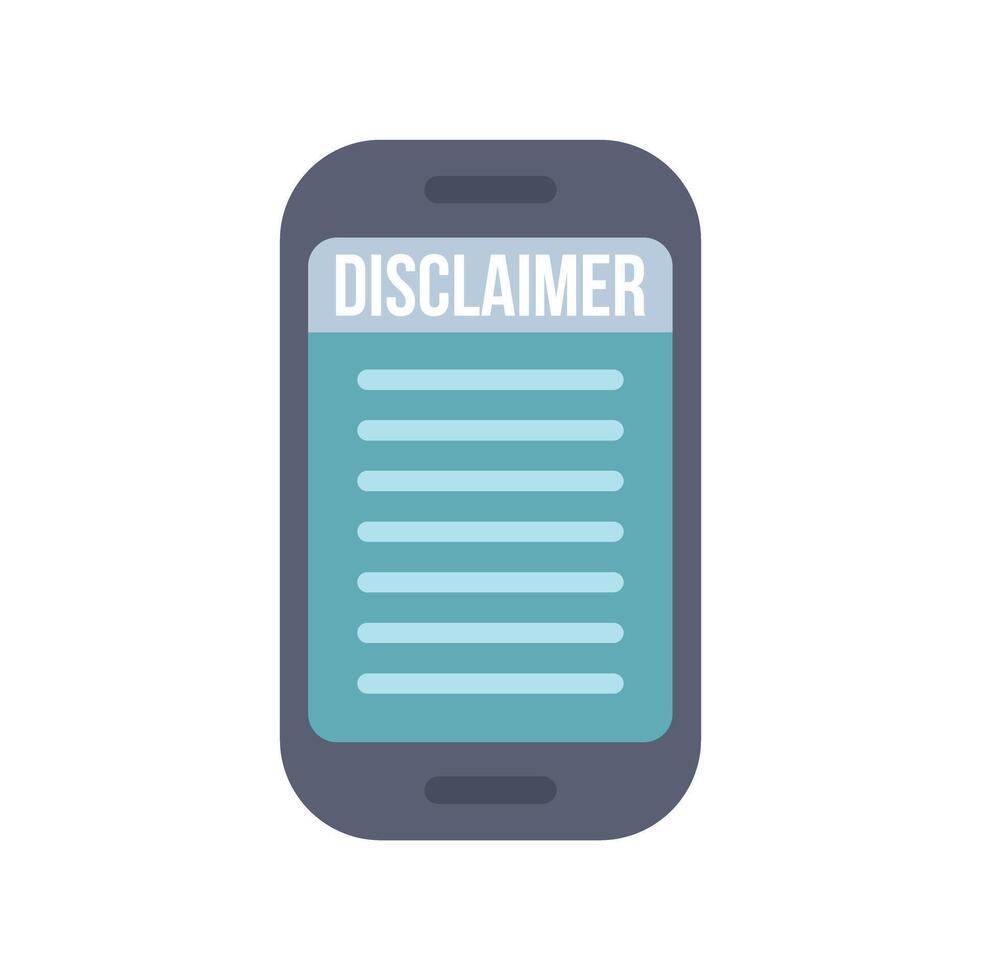 Smartphone showing disclaimer message on screen vector