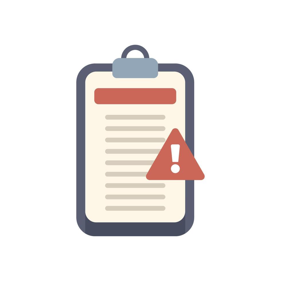 Clipboard showing warning message with exclamation mark icon vector