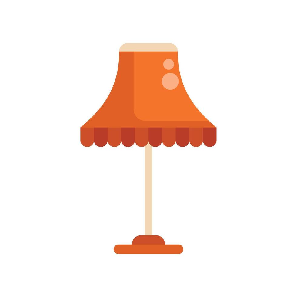 Orange table lamp standing on floor emitting light in dark room vector
