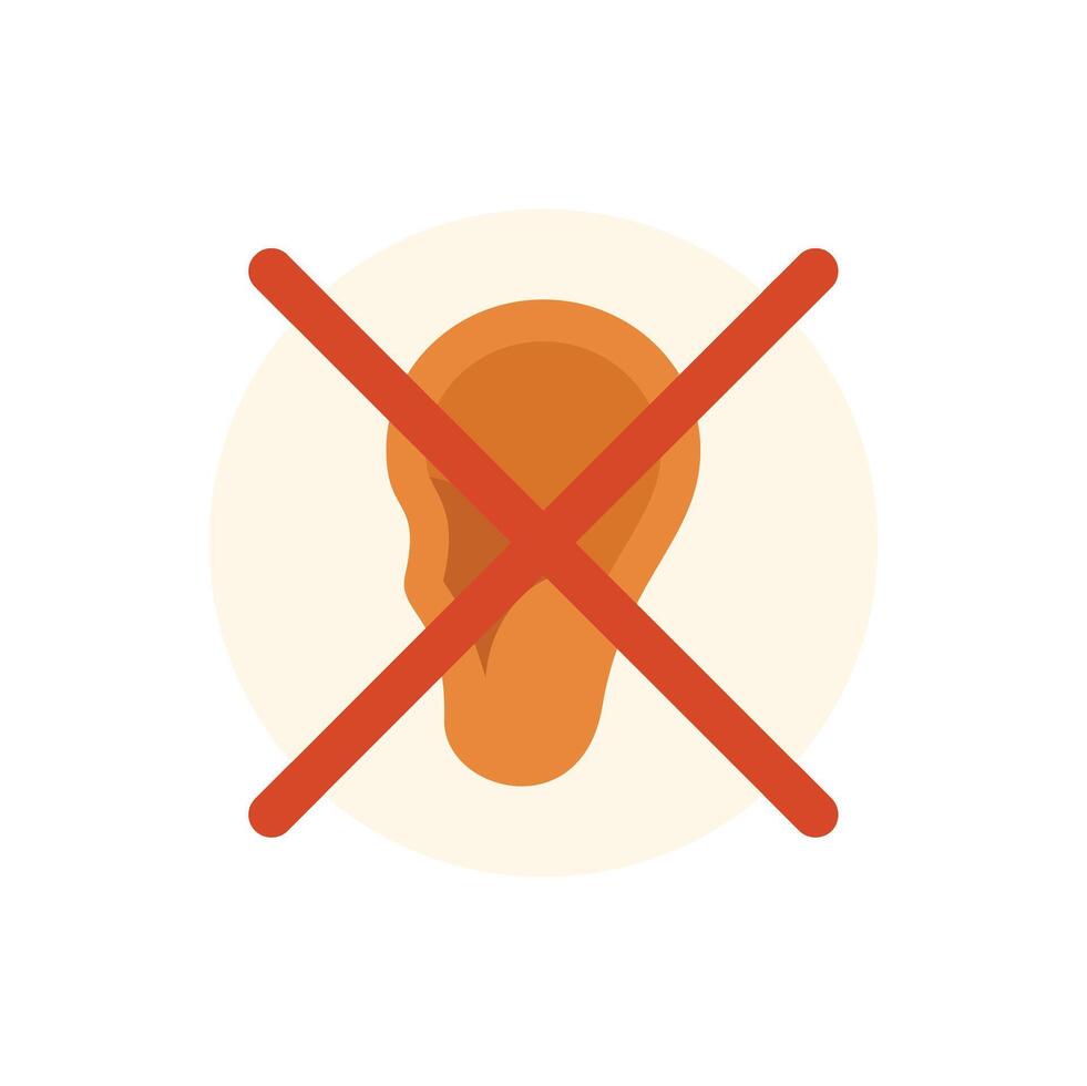 Red cross sign blocking an ear symbolizing deafness and hearing loss vector