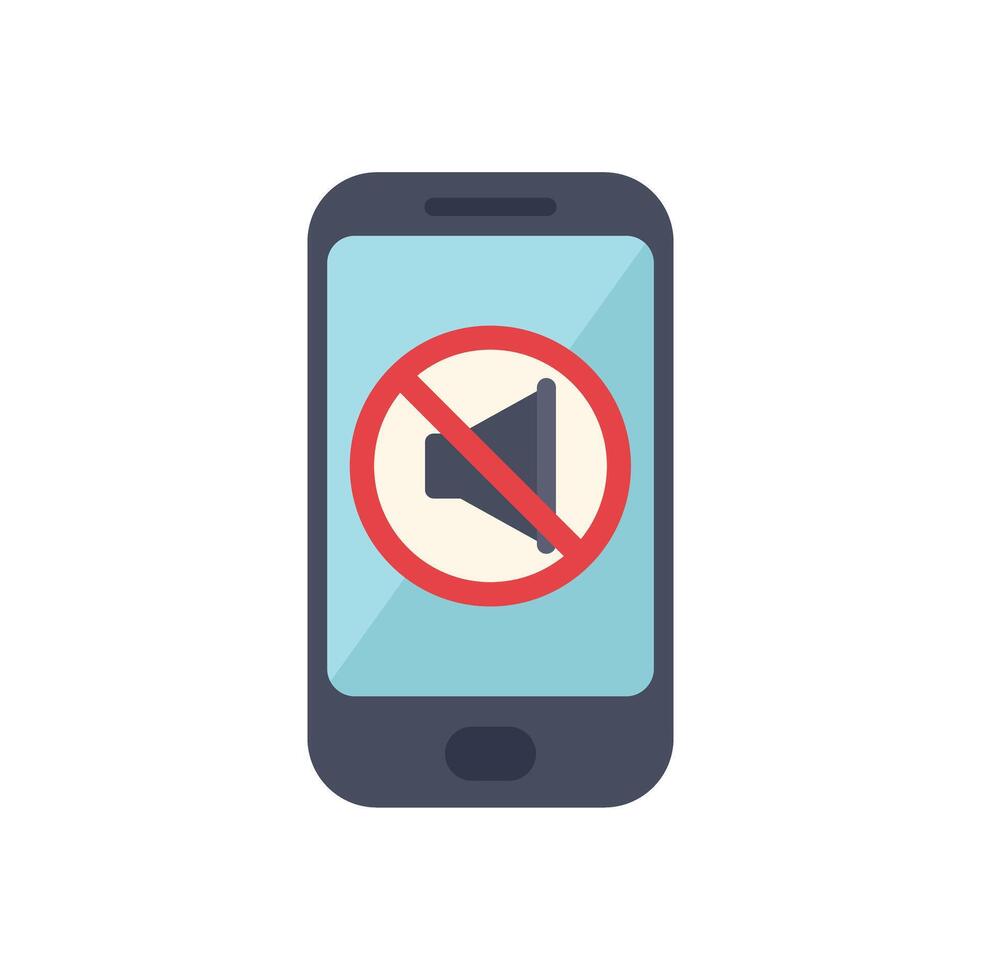Smartphone showing no sound sign on screen with crossed out speaker icon vector