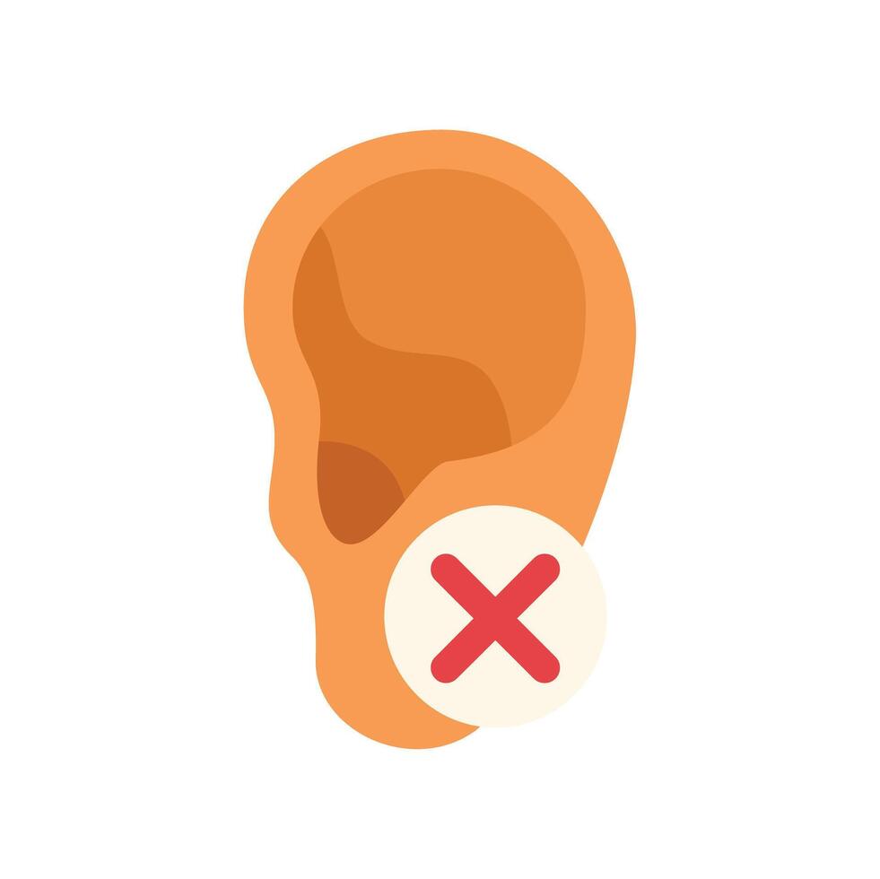Human ear with red cross mark showing hearing loss concept vector