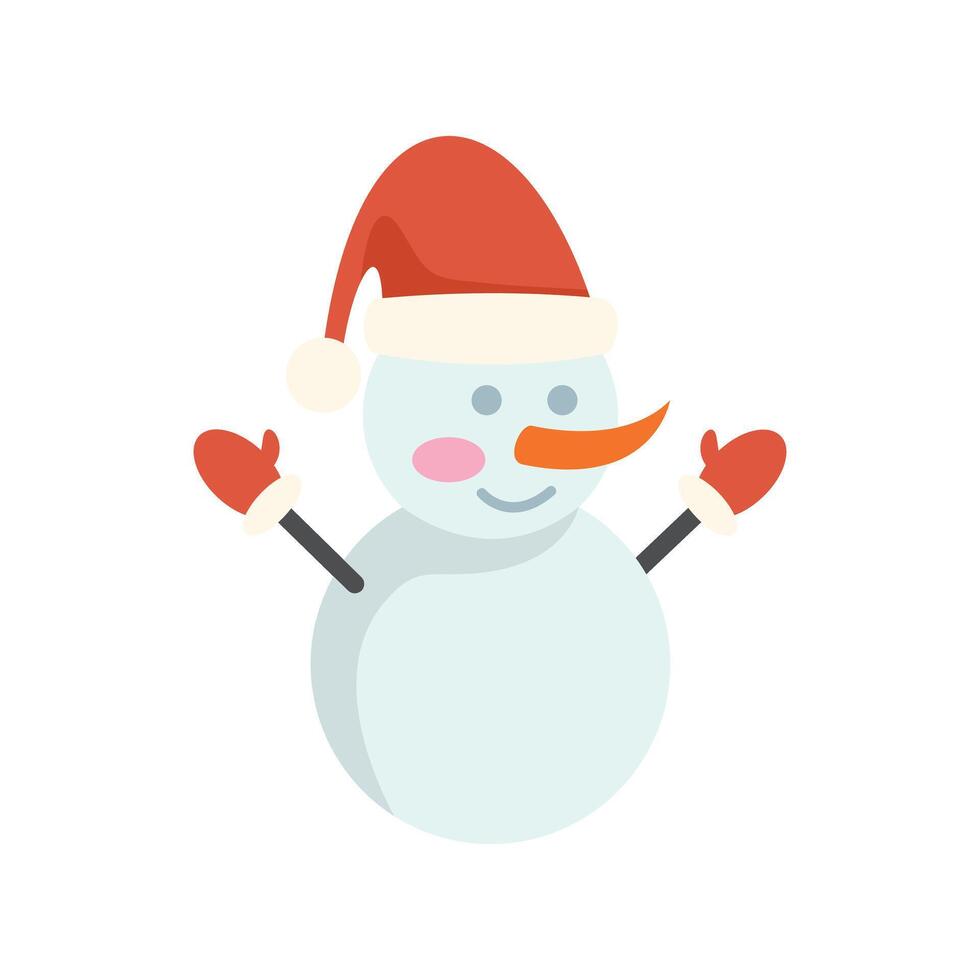 Happy snowman wearing santa hat waving with both hands vector