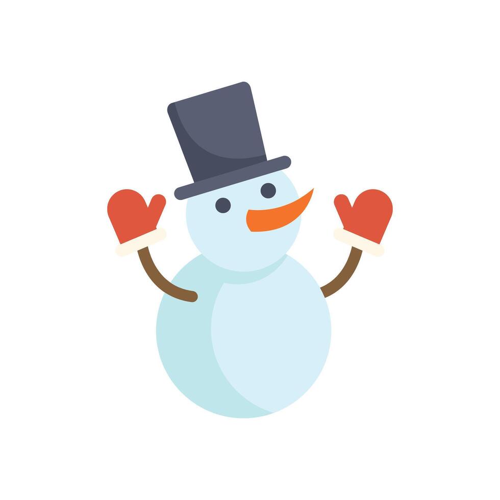 Happy snowman wearing a top hat and mittens waving hello vector
