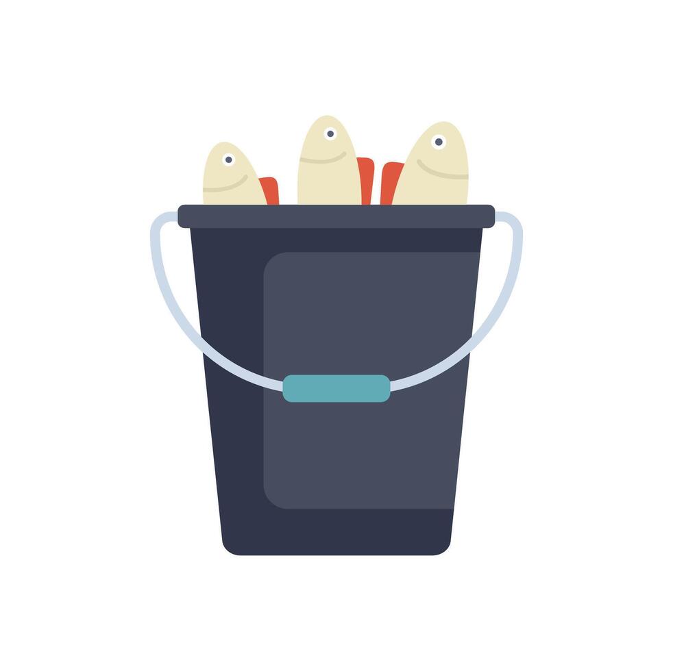 Black bucket filled with freshly caught fish vector