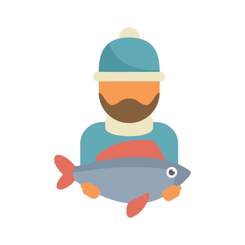 Fisherman holding big fish wearing winter clothes illustration vector