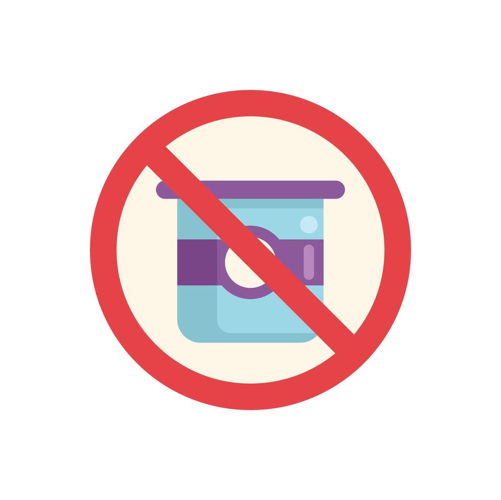 Red prohibition sign crossing out yogurt pot illustrating lactose intolerance vector