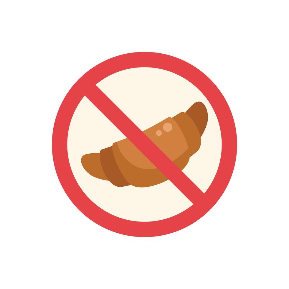 Red forbidden sign denoting the prohibition of eating croissants vector