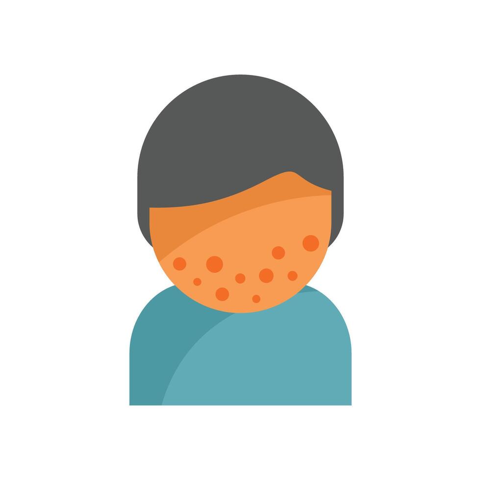 Young man experiencing acne breakout on face vector