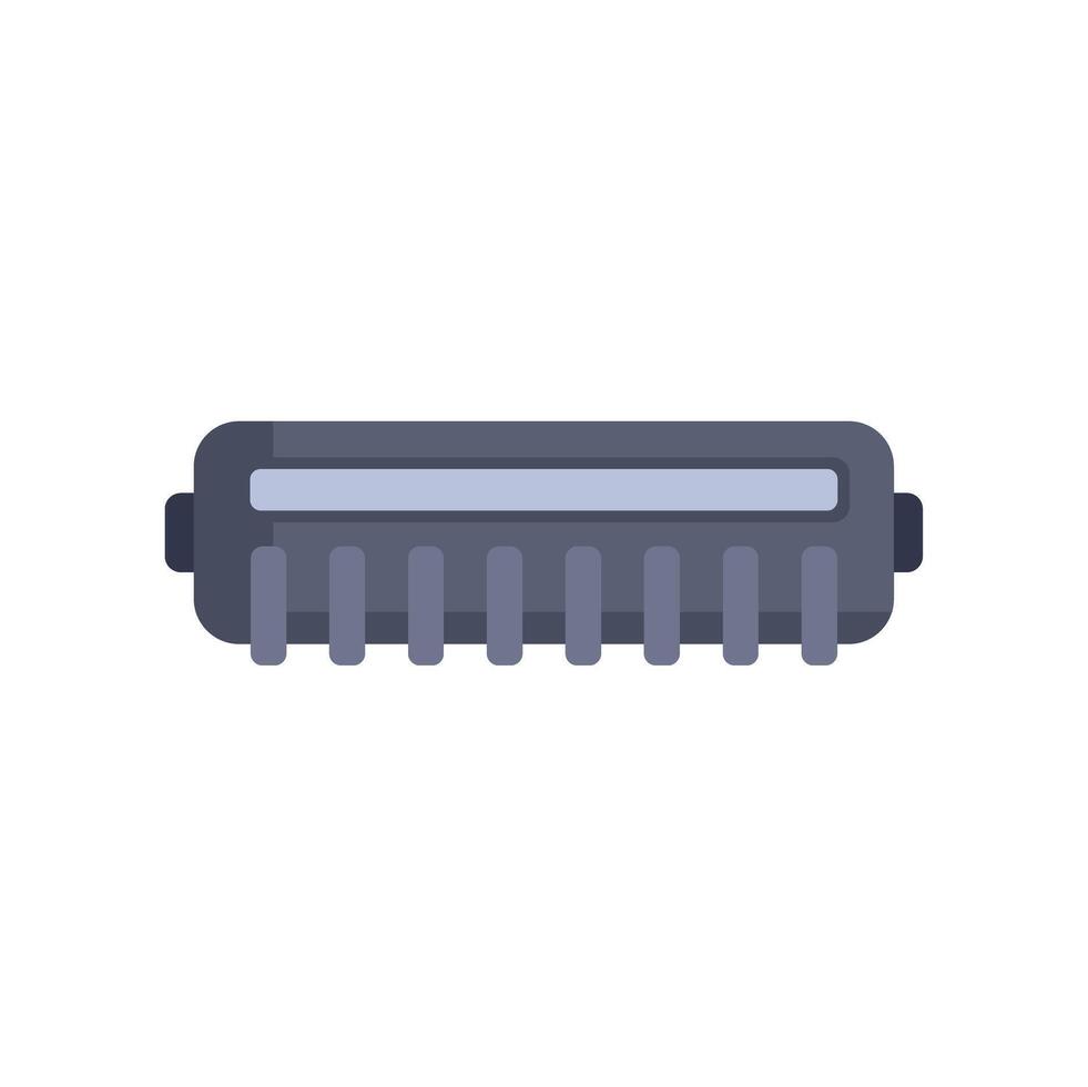 Blue harmonica lying horizontally showing its metallic side vector