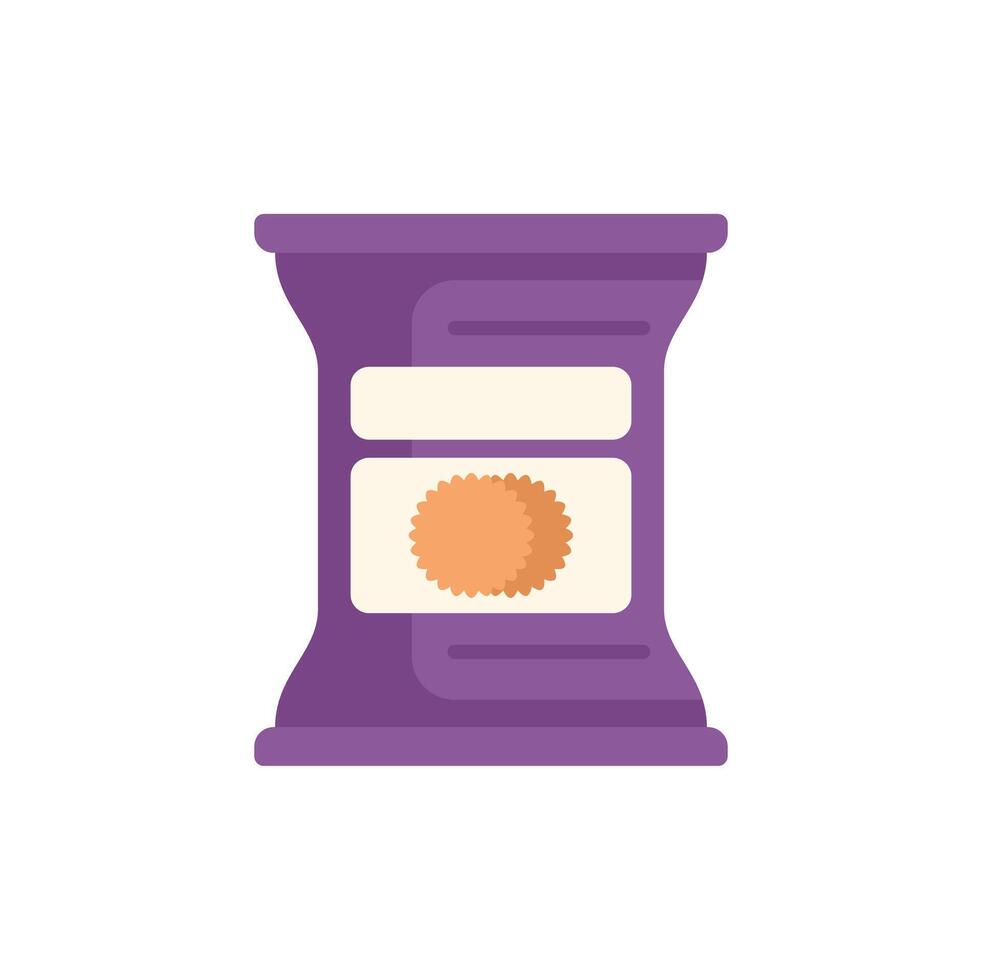 Potato chips purple bag packaging standing up containing round crackers vector