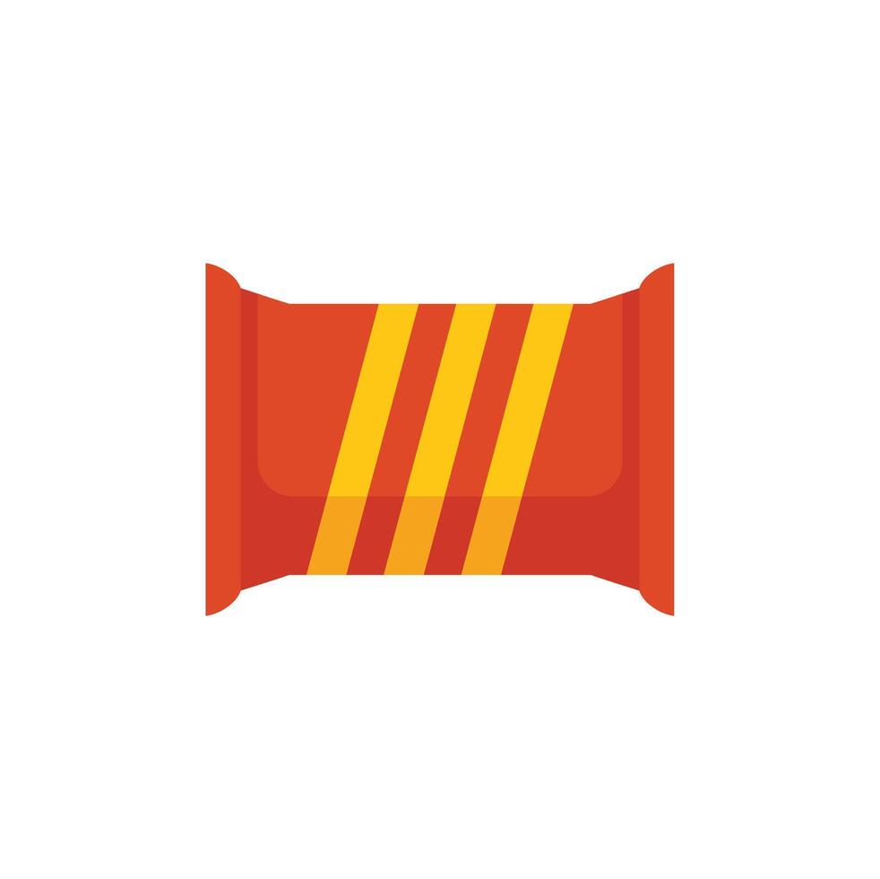 Red flow pack packaging showing three yellow stripes for branding vector