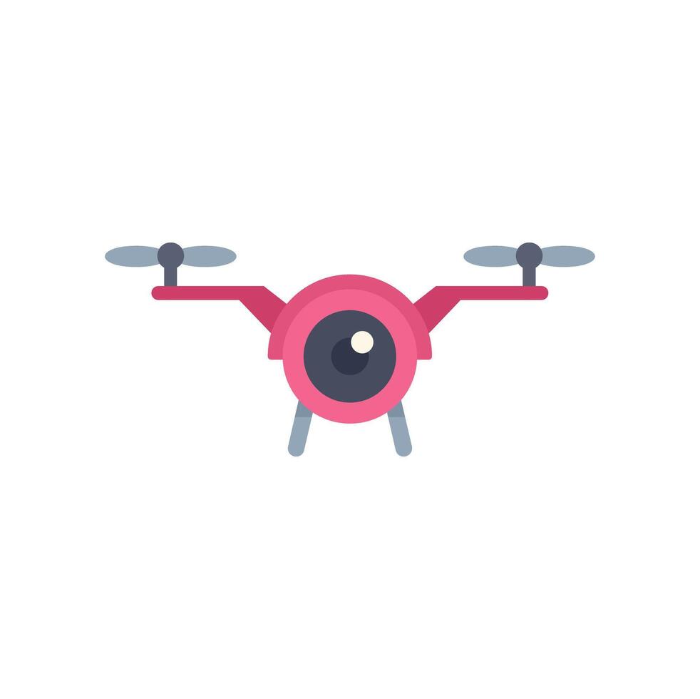 Pink camera drone flying with four propellers vector