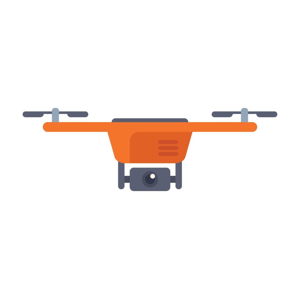 Orange drone with camera taking pictures from above vector