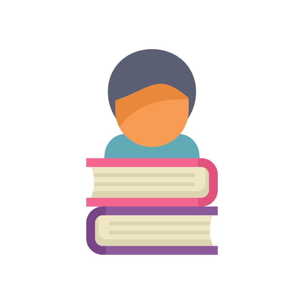Student studying with stack of books for education icon vector