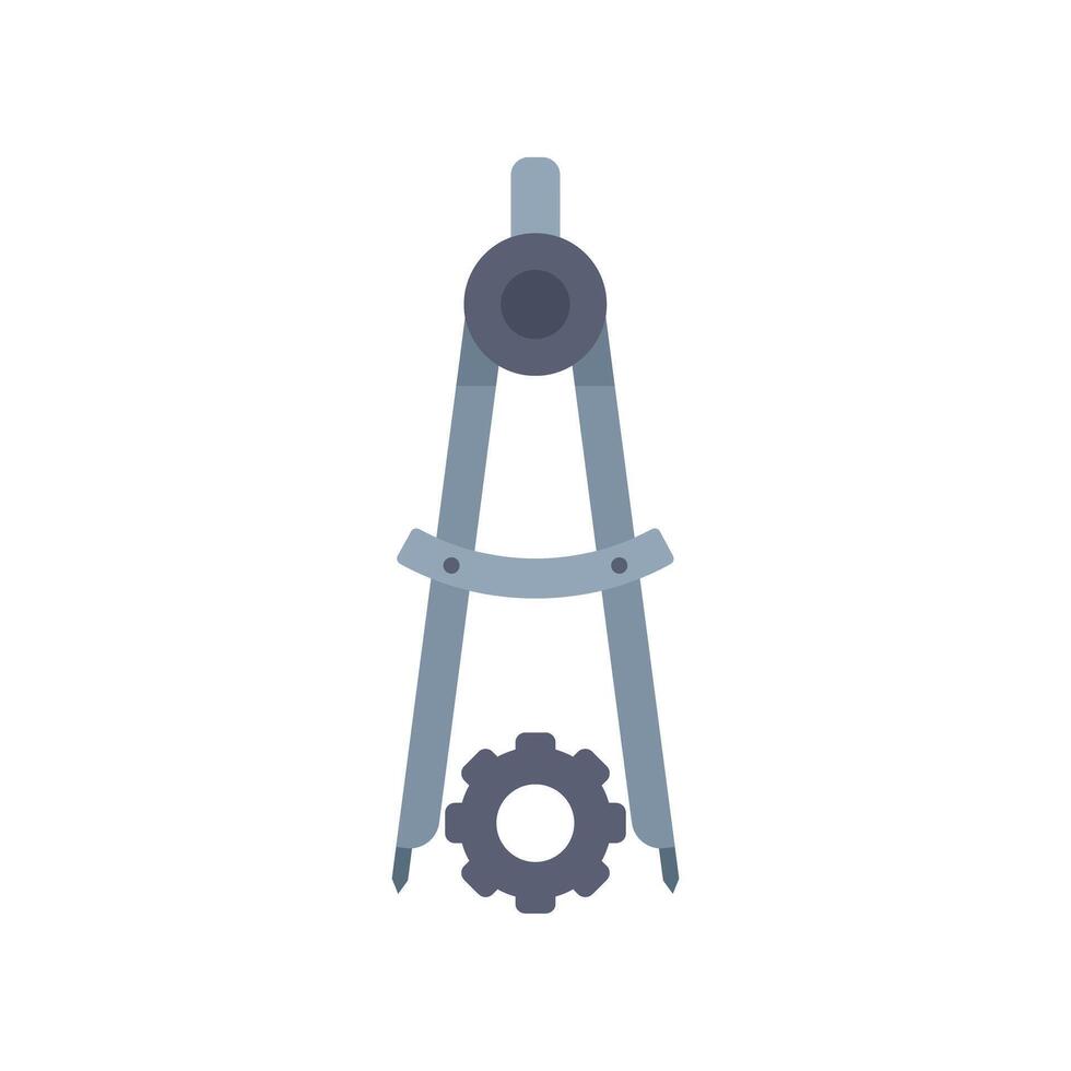 Compass drawing tool holding a cogwheel gear for engineering design vector