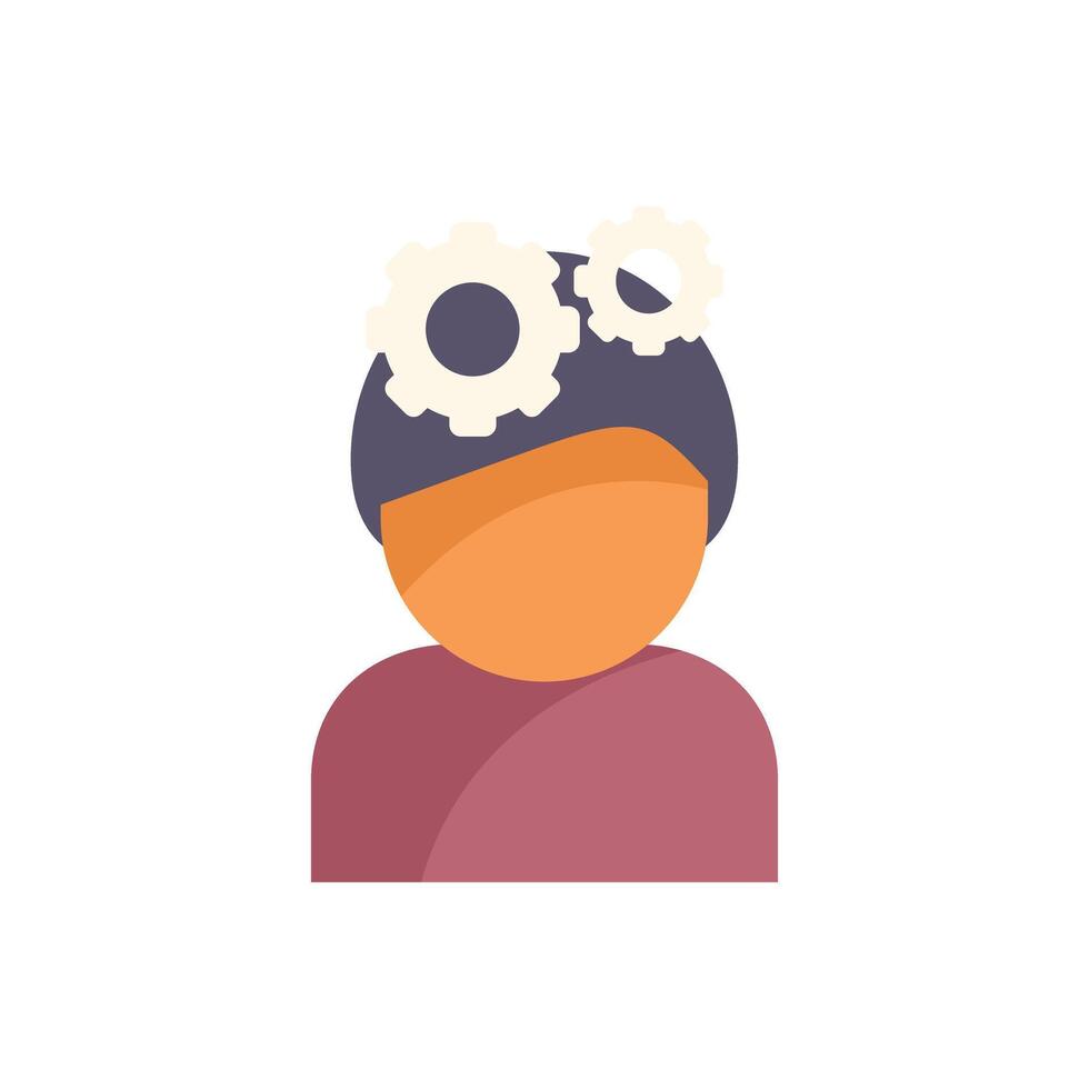 Person thinking about work with gears in head flat icon design style vector