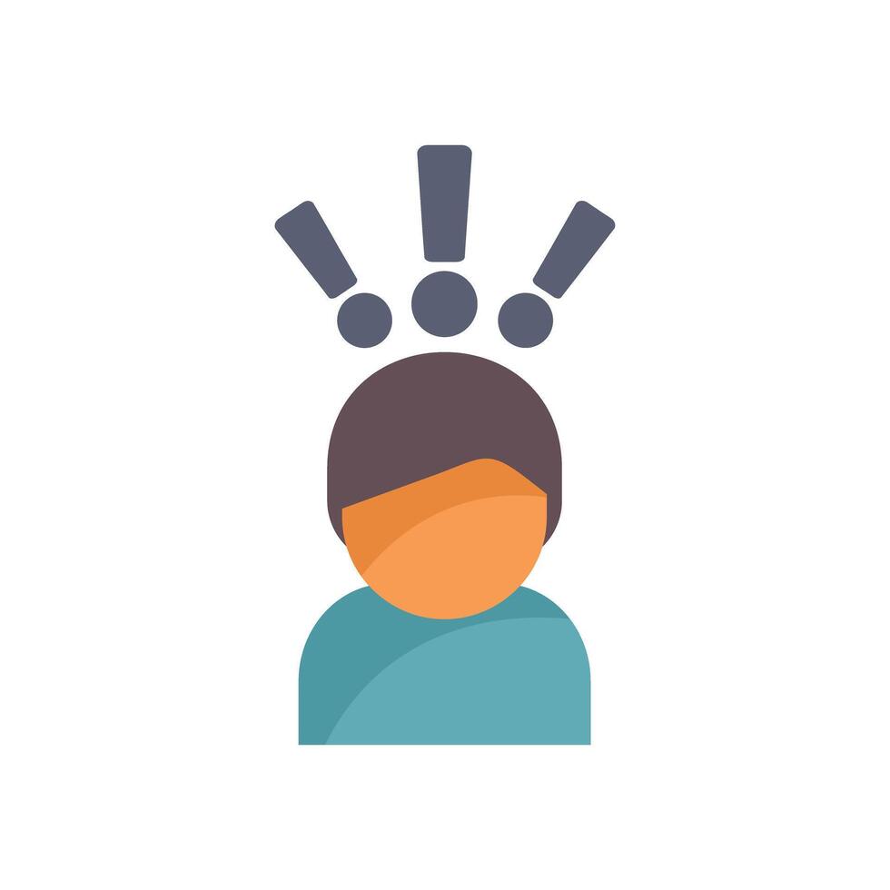 Person having many ideas with exclamation points appearing over head vector
