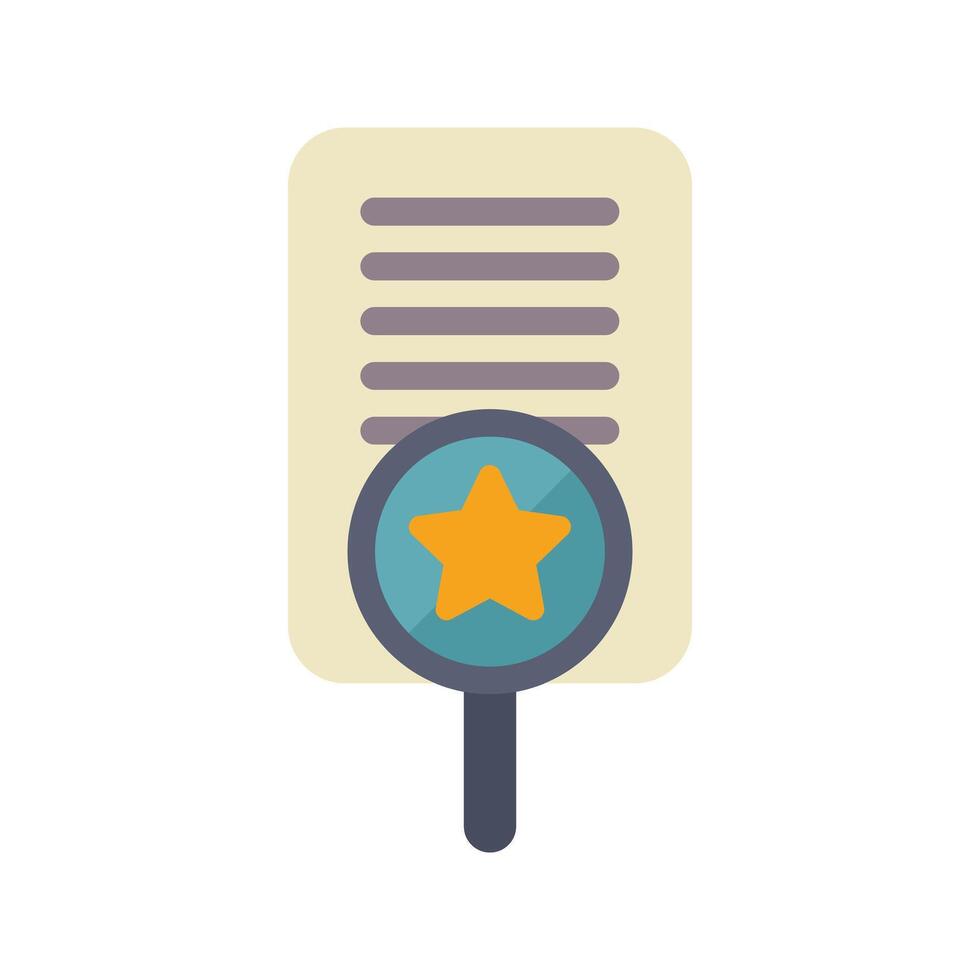 Magnifying glass focusing on star in document for quality control and review vector