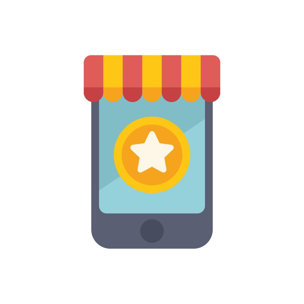 Mobile phone showing loyalty program with star badge and shop awning vector