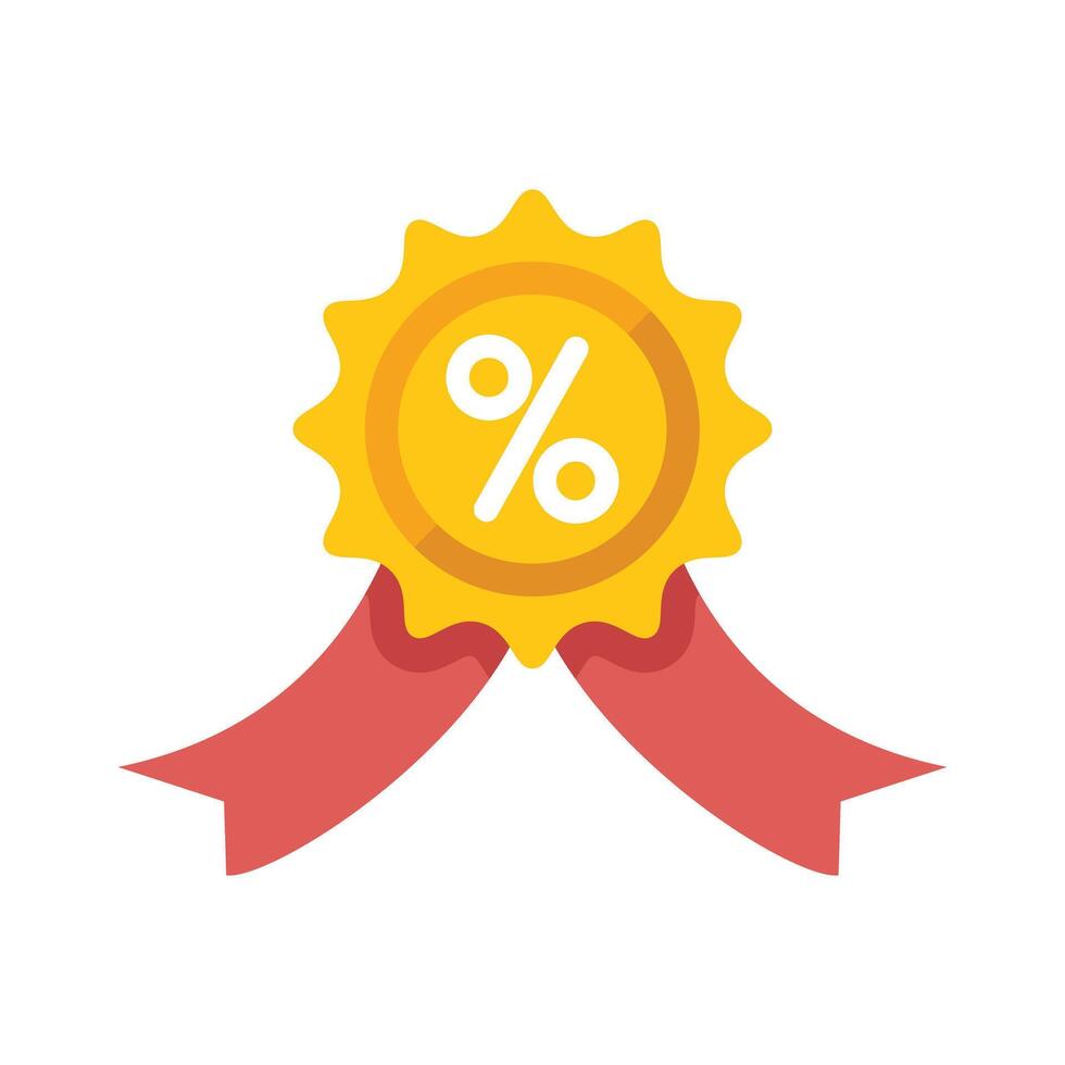 Yellow badge showing discount percentage with red ribbon vector