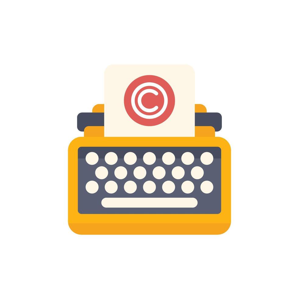 Yellow typewriter showing copyright symbol on paper vector