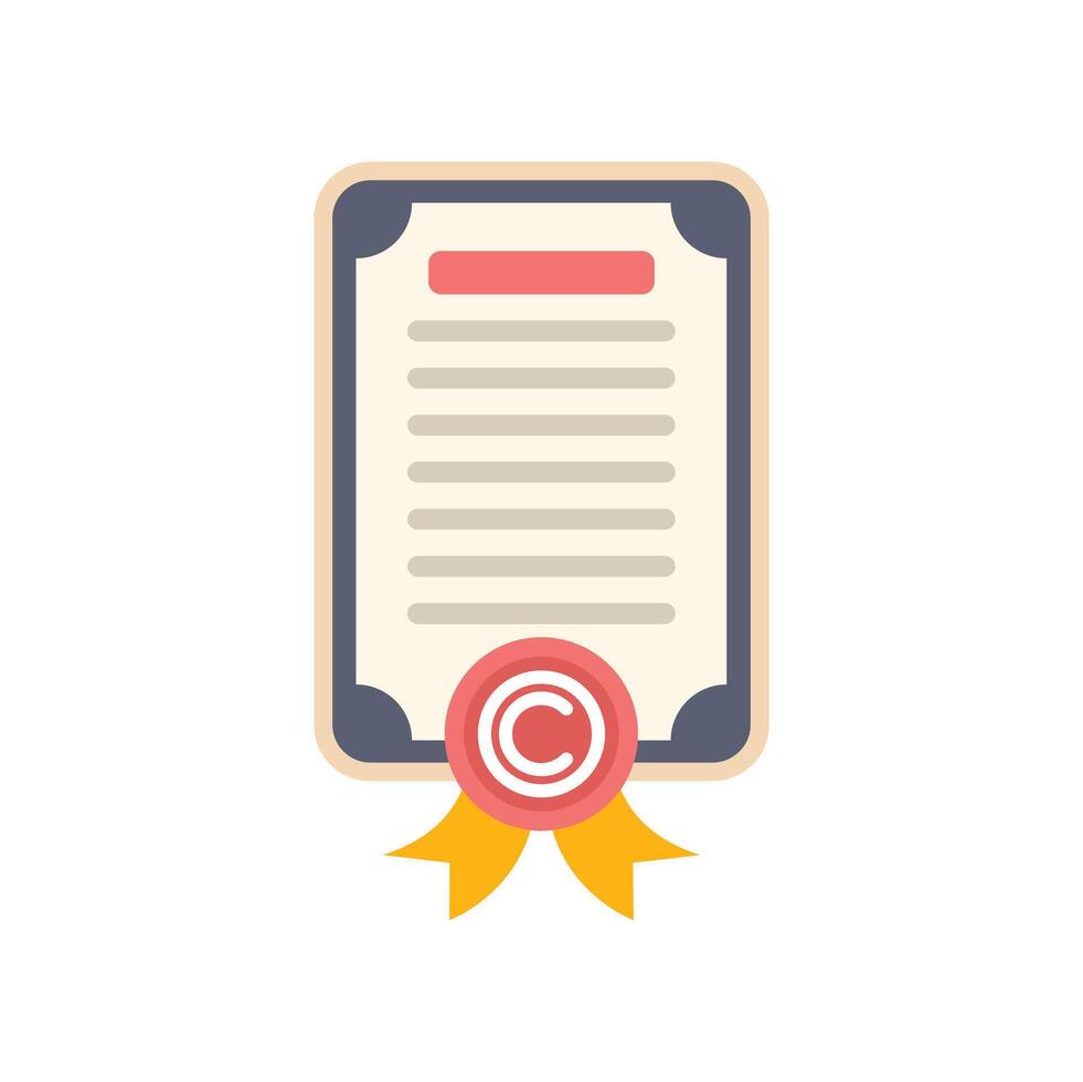 Copyright certificate with red ribbon and wax seal representing legal document for author rights protection vector