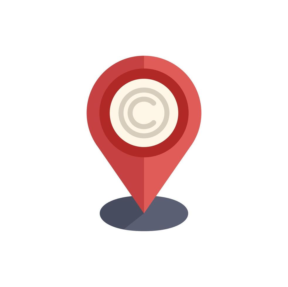 Red location pin showing copyright sign on white background vector
