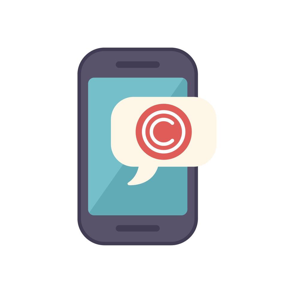 Smartphone showing copyright symbol inside speech bubble vector