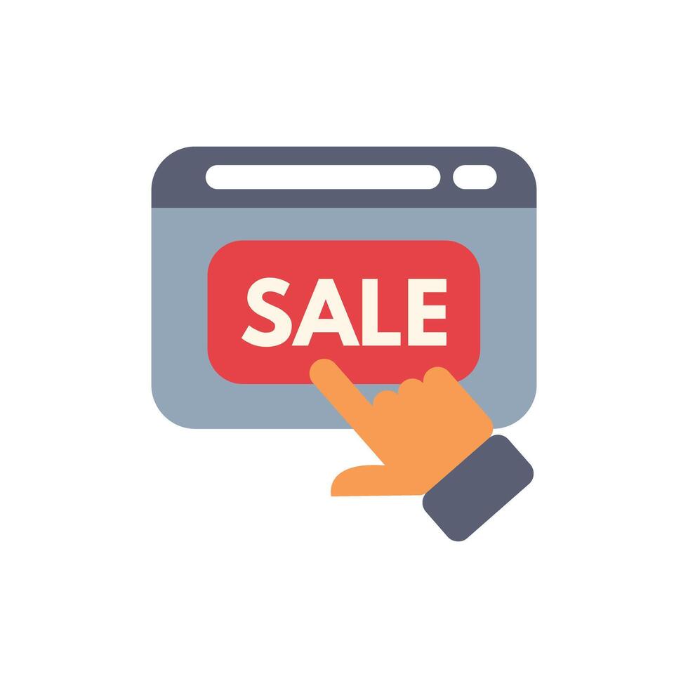 Businessman clicking on a big red sale button on a website vector