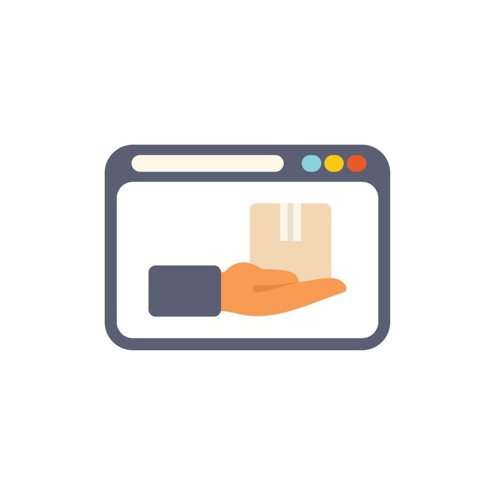 Hand holding cardboard box coming out of computer screen vector