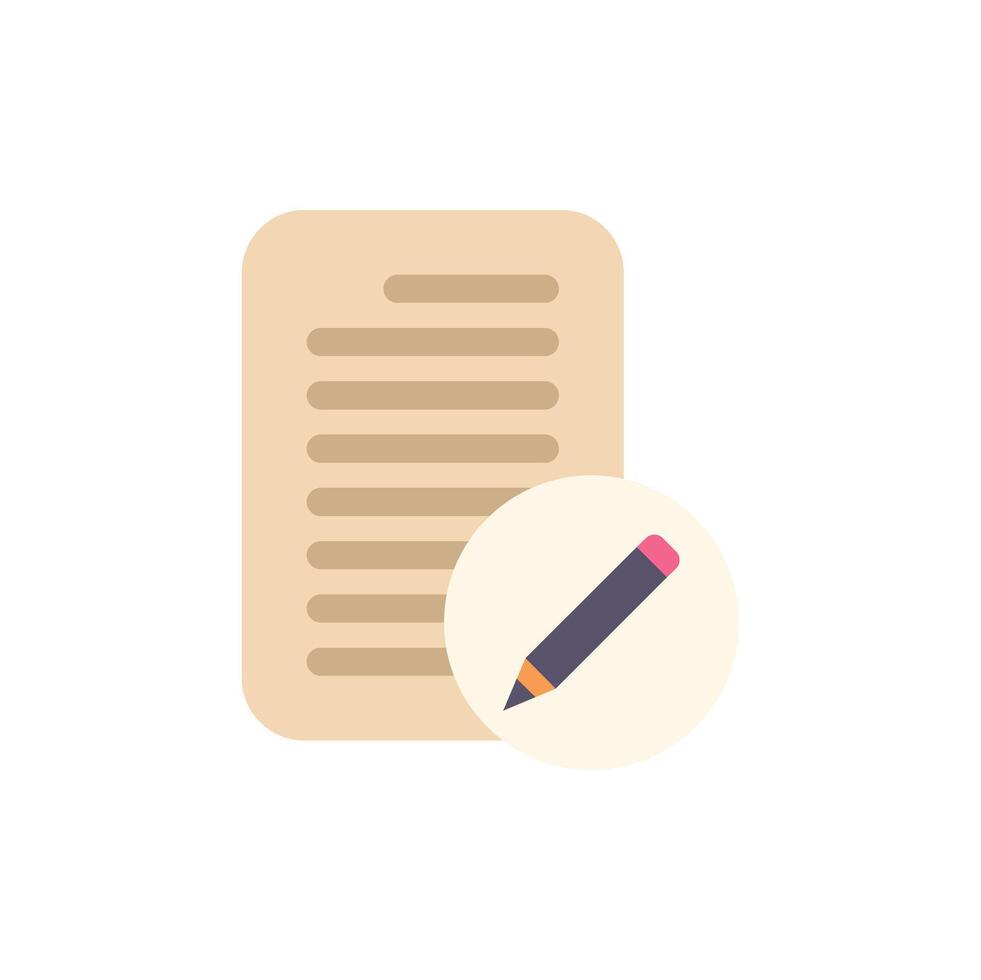 Pencil editing document with lines of text representing writing and editing process vector