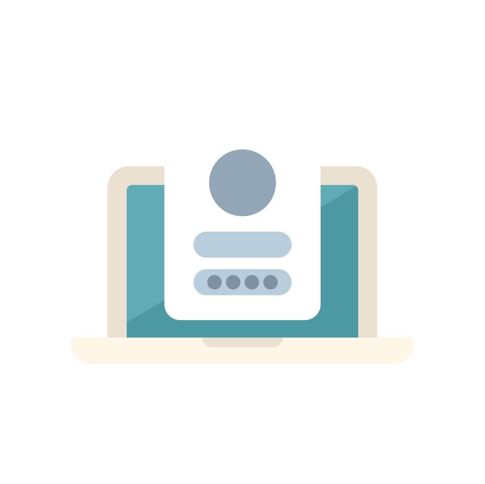 Laptop displaying user profile login screen with password and username fields vector